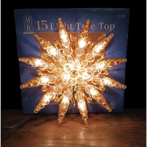 NEW Vtg Merry Brite Gold Glitter & Clear Bubbles 15 Light Christmas Tree Topper - Picture 2 of 4